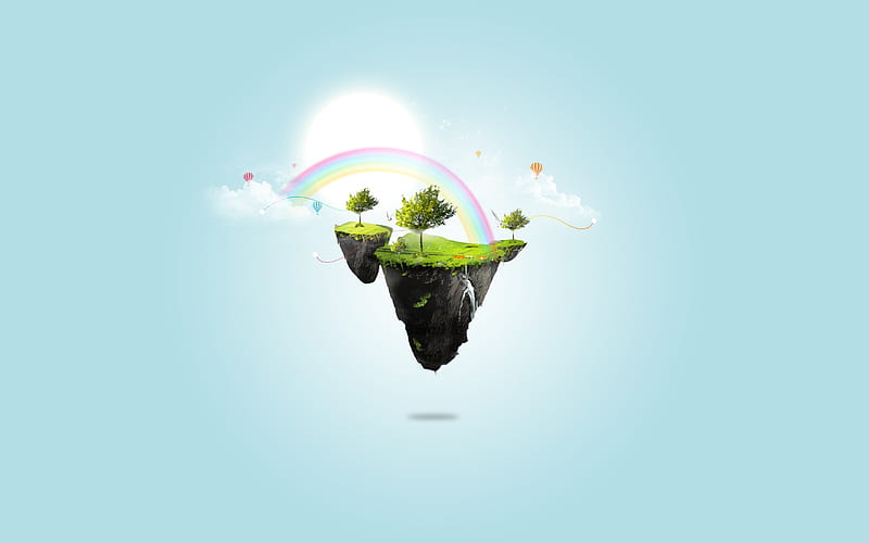 Floating Rainbow Island, rainbow, graphics, HD wallpaper