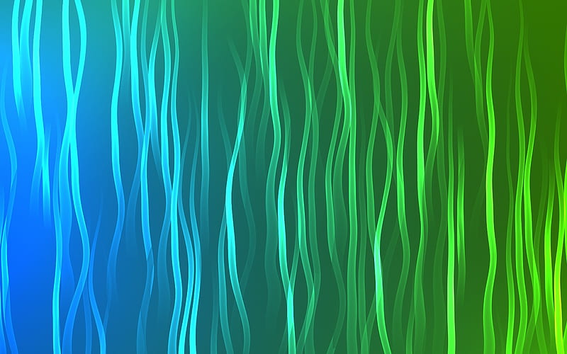 blue green neon lines, green abstraction, lines, light, neon waves, HD wallpaper