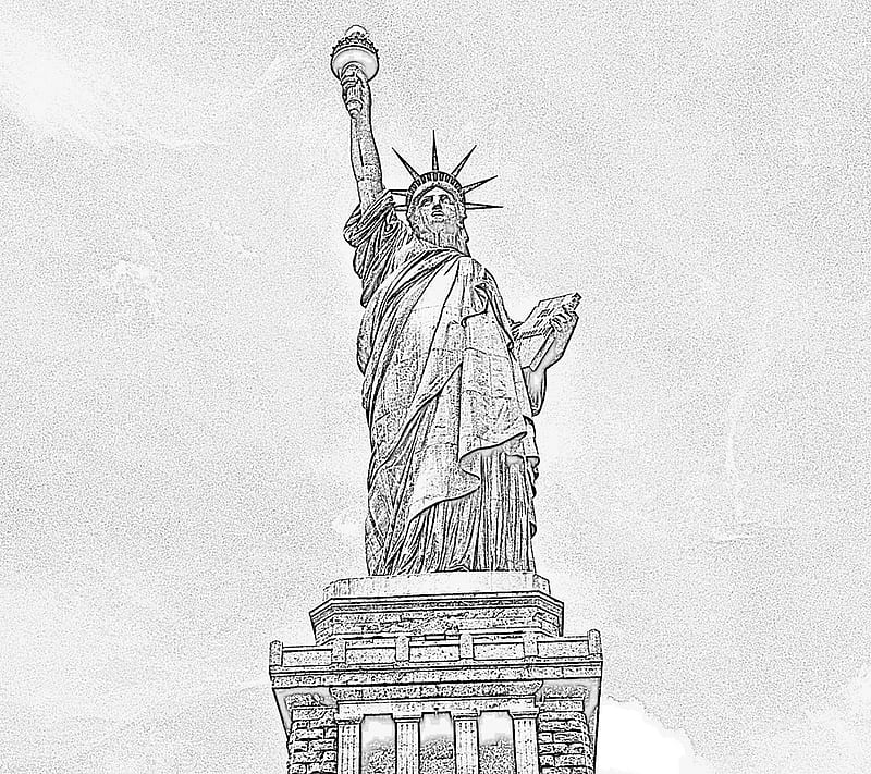 Statue of Liberty, 2014, beauty, black, brooklyn, cool, drawing, new, pencil, sky, white, HD wallpaper