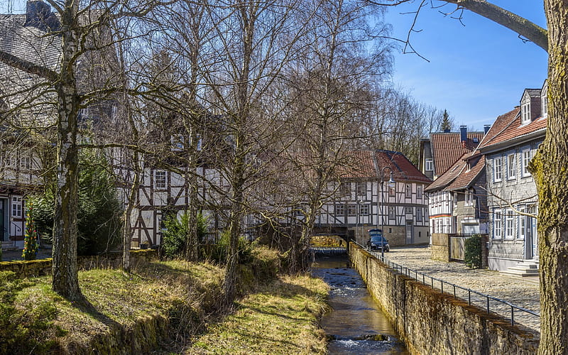 goslar, channel, old town, lower saxony, HD wallpaper