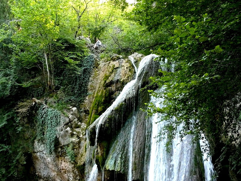 The Jur-Jur waterfall, forest, mountains, waterfall, river, Crimea, HD wallpaper