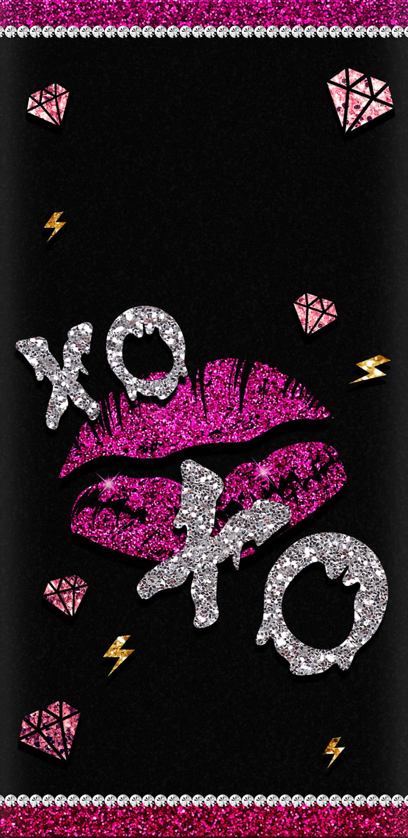 XOXO, diamonds, glitter, lips, pink, silver, HD phone wallpaper