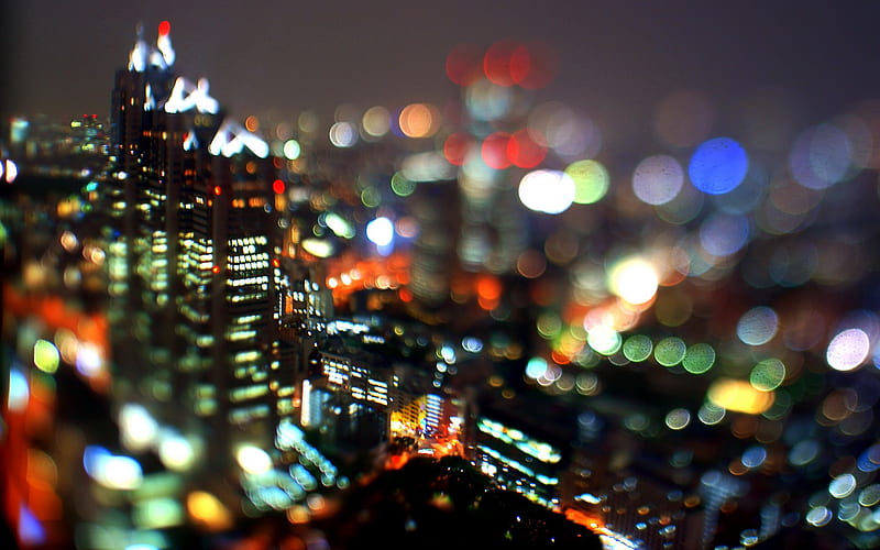 Tokyo, modern buildings, bokeh, night, Asia, japan, HD wallpaper