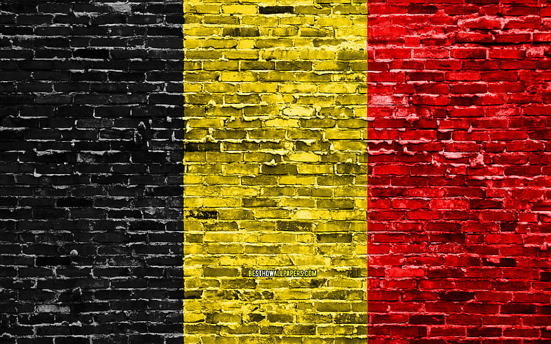 Belgian flag, bricks texture, Europe, national symbols, Flag of Belgium, brickwall, Belgium 3D flag, European countries, Belgium, HD wallpaper