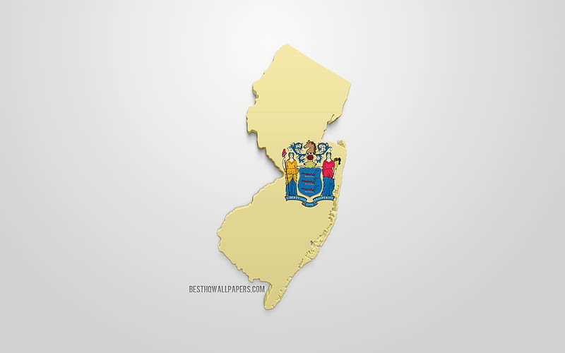 3d flag of New Jersey, map silhouette of New Jersey, US state, 3d art, New Jersey 3d flag, USA, North America, New Jersey, geography, New Jersey 3d silhouette, HD wallpaper