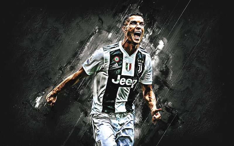 Cristiano Ronaldo, white stone, Portuguese footballers, Juventus FC, soccer, Serie A, joy, Juve, Ronaldo, football, CR7 Juve, grunge, Italy, HD wallpaper