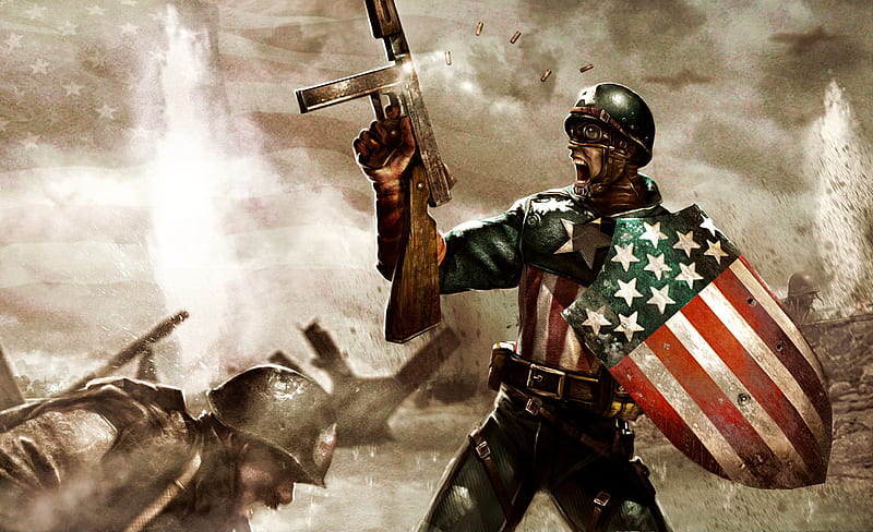 World War 2- Captain America, guerra, soldier, movie, action, world war, game, captain america, adventure, HD wallpaper