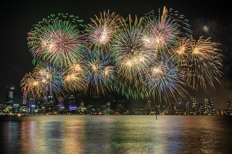 Fireworks for Australia Day at Perth, australia, reflection, fireworks