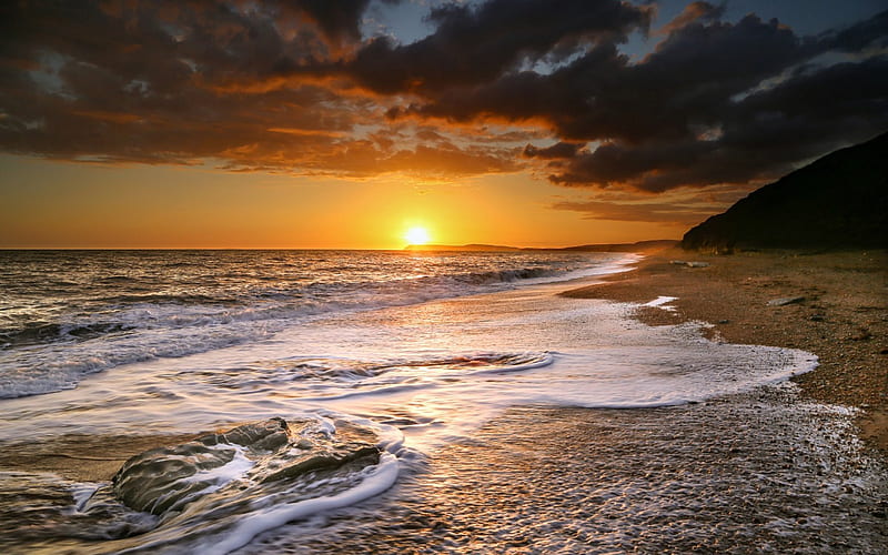 Sunset on the Isle of Wight, English Channel, beach, Wight, Isle, Sunset, HD wallpaper