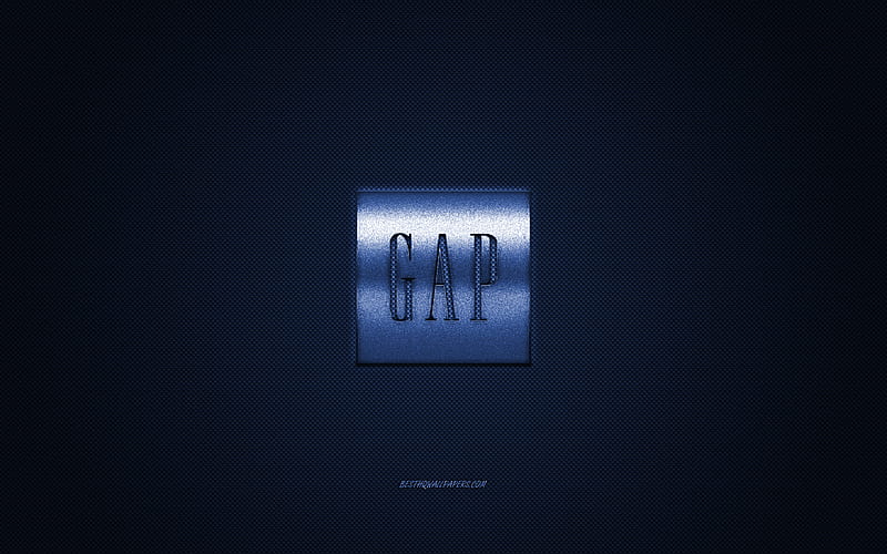 Gap logo, metal emblem, apparel brand, blue carbon texture, global apparel brands, Gap, fashion concept, Gap emblem, HD wallpaper