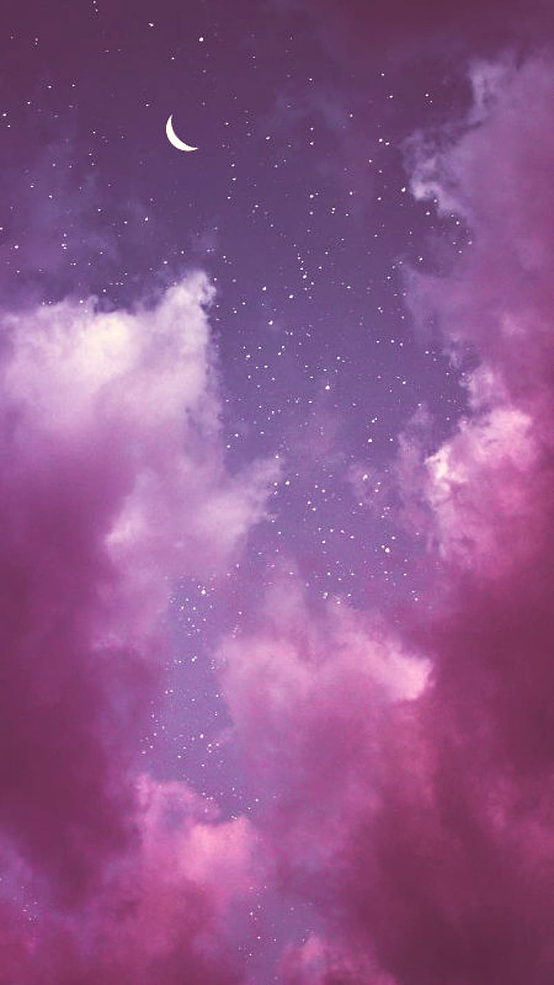 Sky, clouds, moon, purple, HD phone wallpaper