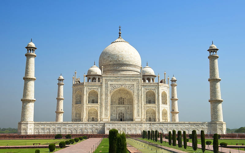 Taj Mahal, Indian temple, Agra, beautiful palace, fountain, landmark, Uttar Pradesh, India, HD wallpaper