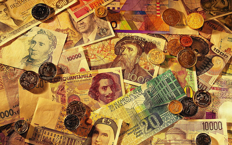 Finnish markka, money background, money texture, finnish money, banknotes, finance concepts, retro currency background, HD wallpaper