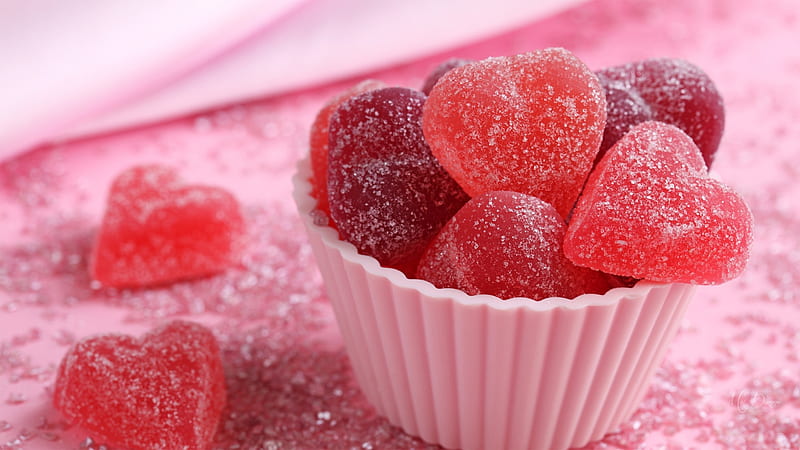 Valentine Candy, candy, February, Valentines Day, sugar, jelly, corazones, sweet, bowl, HD wallpaper