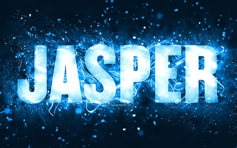 Happy Birtay Jasper blue neon lights, Jasper name, creative, Jasper Happy Birtay, Jasper Birtay, popular american male names, with Jasper name, Jasper, HD wallpaper