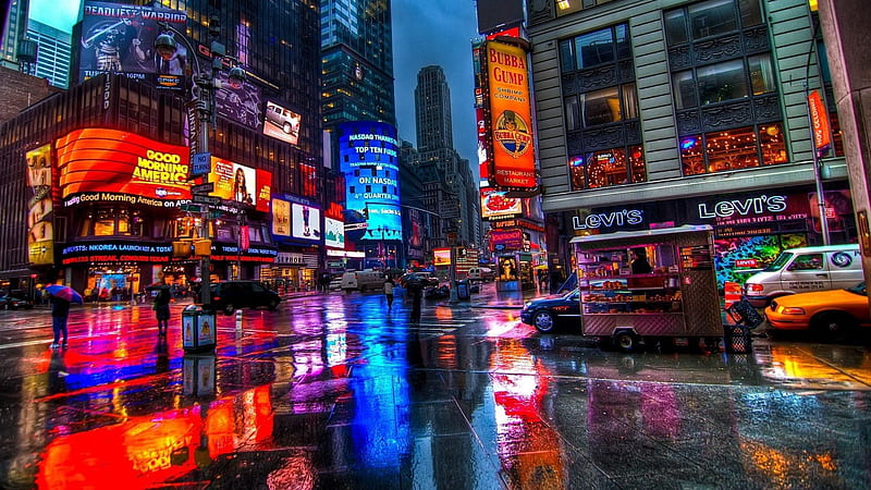 lights #colorful #car New York City #rain New York Taxi Time Square P # # #. City , Times square new york, New york taxi, HD wallpaper