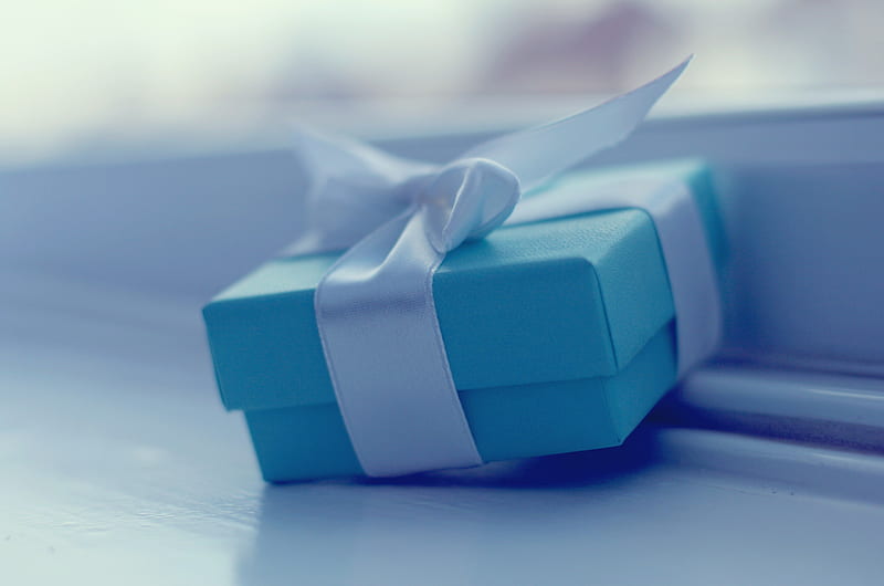 Light Blue LOVE, celebration, ribbon, box, gift, joy, mood, light blue, tape, love, pleasure, HD wallpaper
