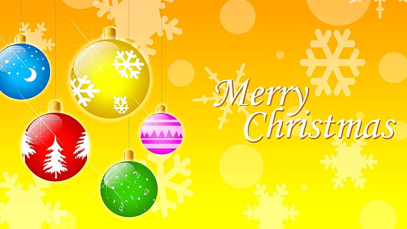 Bauble Christmas Colors Decoration Merry Christmas Yellow Snowflake Snowflake, HD wallpaper