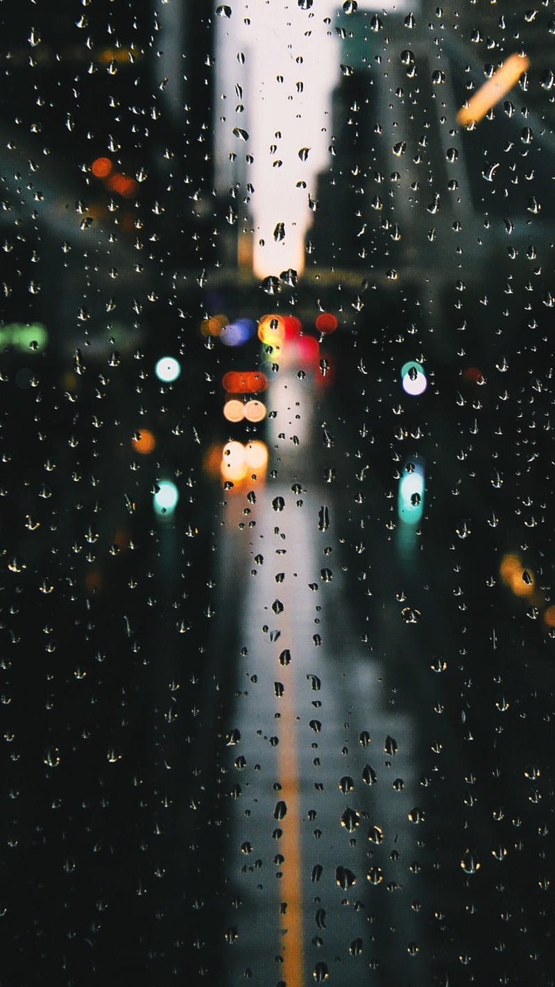 Raindrops, city, lights, HD phone wallpaper