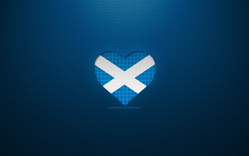 I Love Scotland Europe, blue dotted background, Scottish flag heart, Scotland, favorite countries, Love Scotland, Scottish flag, HD wallpaper