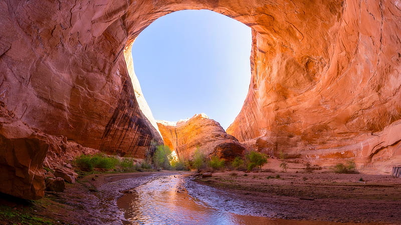 Canyons of the Escalante, Utah, rocks, water, usa, sky, HD wallpaper