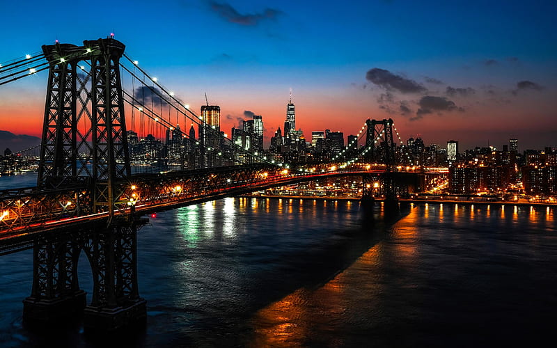 George Washington Bridge, nightscapes, NYC, New York, USA, America, HD wallpaper