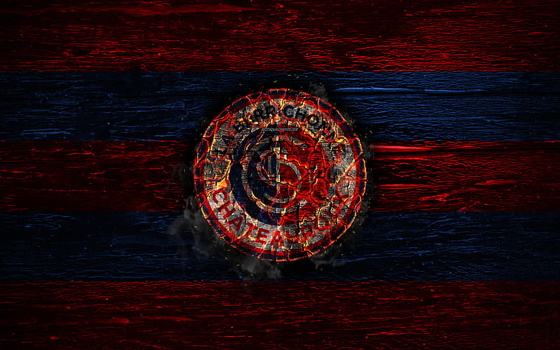 Berrichonne Chateauroux FC, fire logo, Ligue 2, red and blue lines, french football club, grunge, football, soccer, La Berrichonne de Chateauroux, wooden texture, Berrichonne Chateauroux logo, France, HD wallpaper