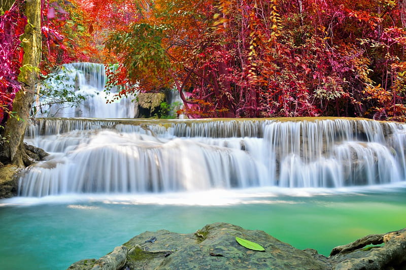Waterfall, autumn, river, emerald, landscape, HD wallpaper | Peakpx