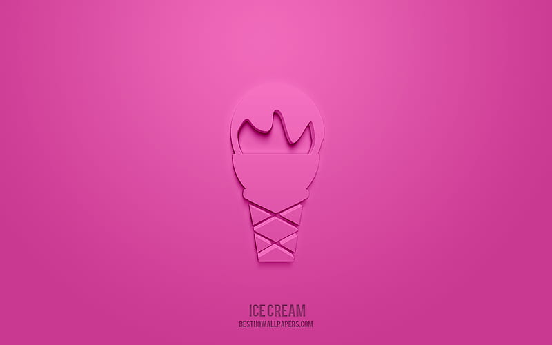 Ice cream 3d icon, pink background, 3d symbols, Ice cream, food icons, 3d icons, Ice cream sign, food 3d icons, HD wallpaper