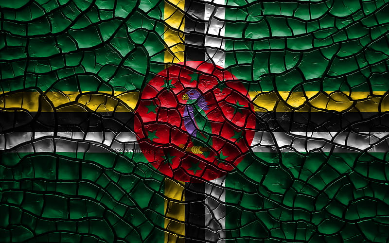 Flag of Dominica cracked soil, North America, Dominica flag, 3D art, Dominica, North American countries, national symbols, Dominica 3D flag, HD wallpaper