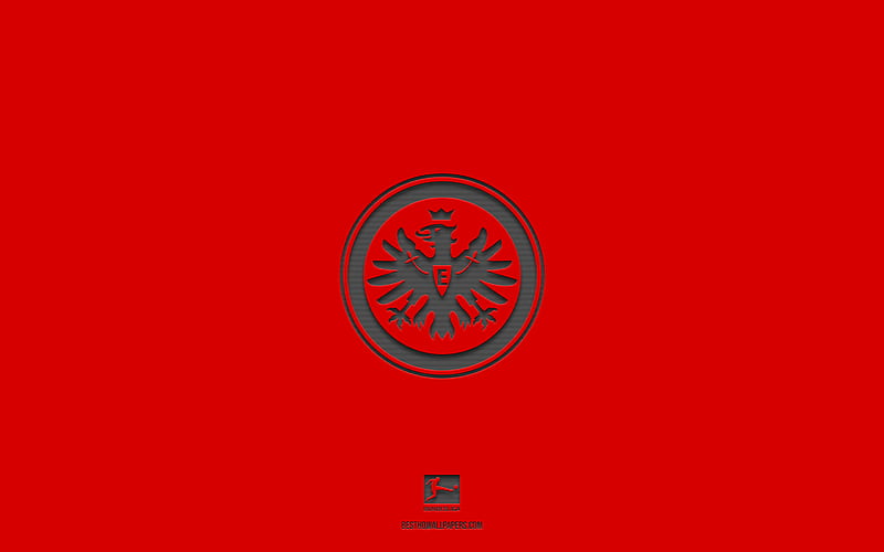 Eintracht Frankfurt, red background, German football team, Eintracht Frankfurt emblem, Bundesliga, Germany, football, Eintracht Frankfurt logo, HD wallpaper