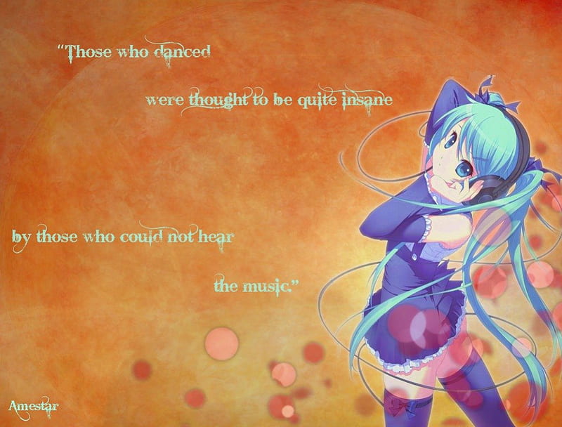 Hatsune Miku~ Words, vocaloid, anime quotes, hatsune miku, true quote, words, cute, blue hair, true, quote, texture, orange background, HD wallpaper