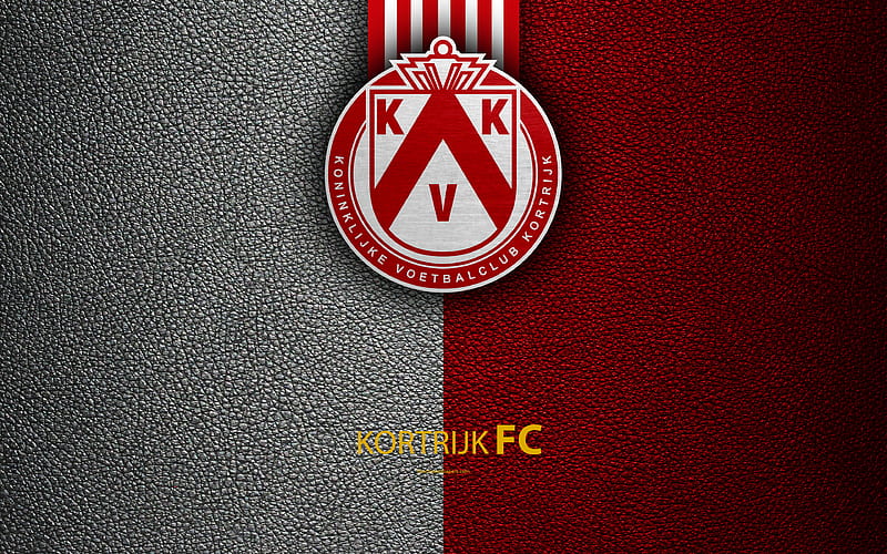 KV Kortrijk FC Belgian Football Club, logo, Jupiler Pro League, leather texture, Kortrijk, Belgium, Belgian First Division A, football, HD wallpaper