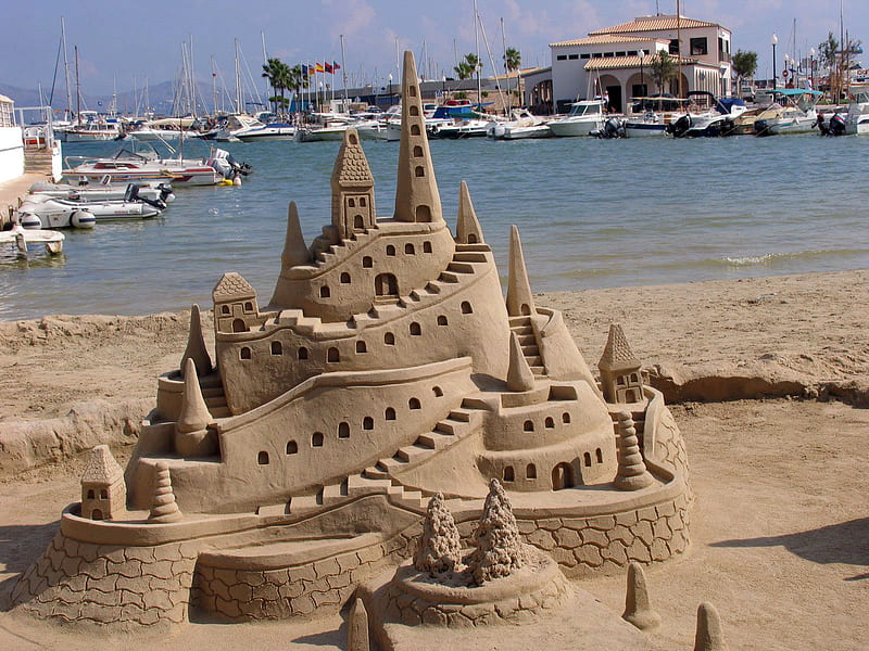Sand_castles, beach, sand castle, sand, hot, bonito, castle, sea, HD wallpaper