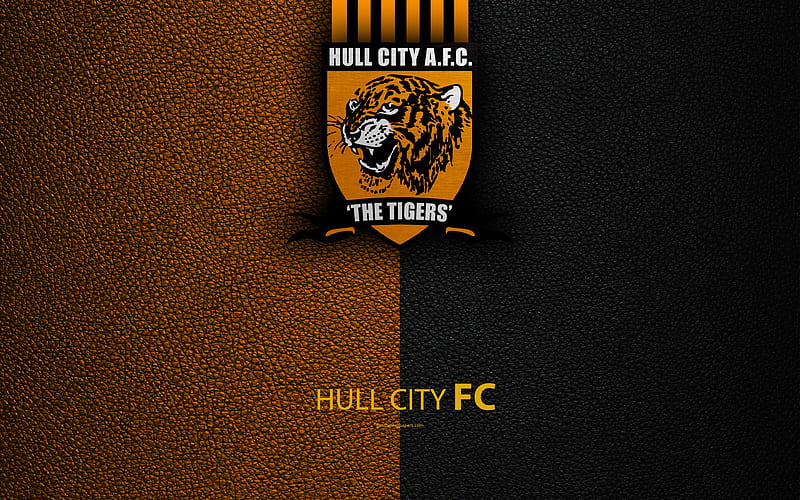 Hull City FC English Football Club, logo, Football League Championship, leather texture, Kingston upon Hull, UK, EFL, football, Second English Division, HD wallpaper