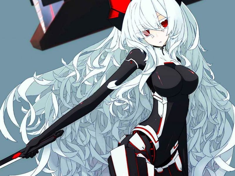 white hair anime girl with sword
