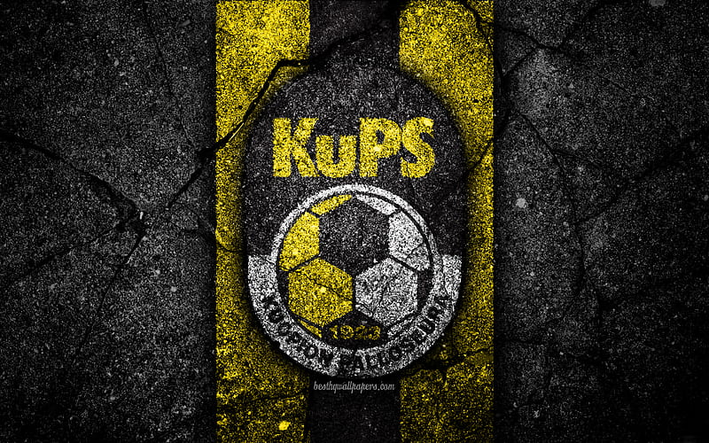 Kuopion Palloseura KuPS FC, logo, Veikkausliiga, grunge, Finnish Premier Division, emblem, Finland, Kuopion Palloseura KuPS, black stone, football, asphalt texture, FC Kuopion Palloseura KuPS, HD wallpaper