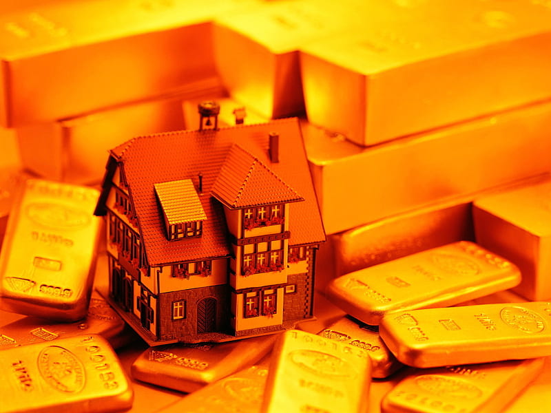 The richy house, riches, ingots, gold, house, HD wallpaper