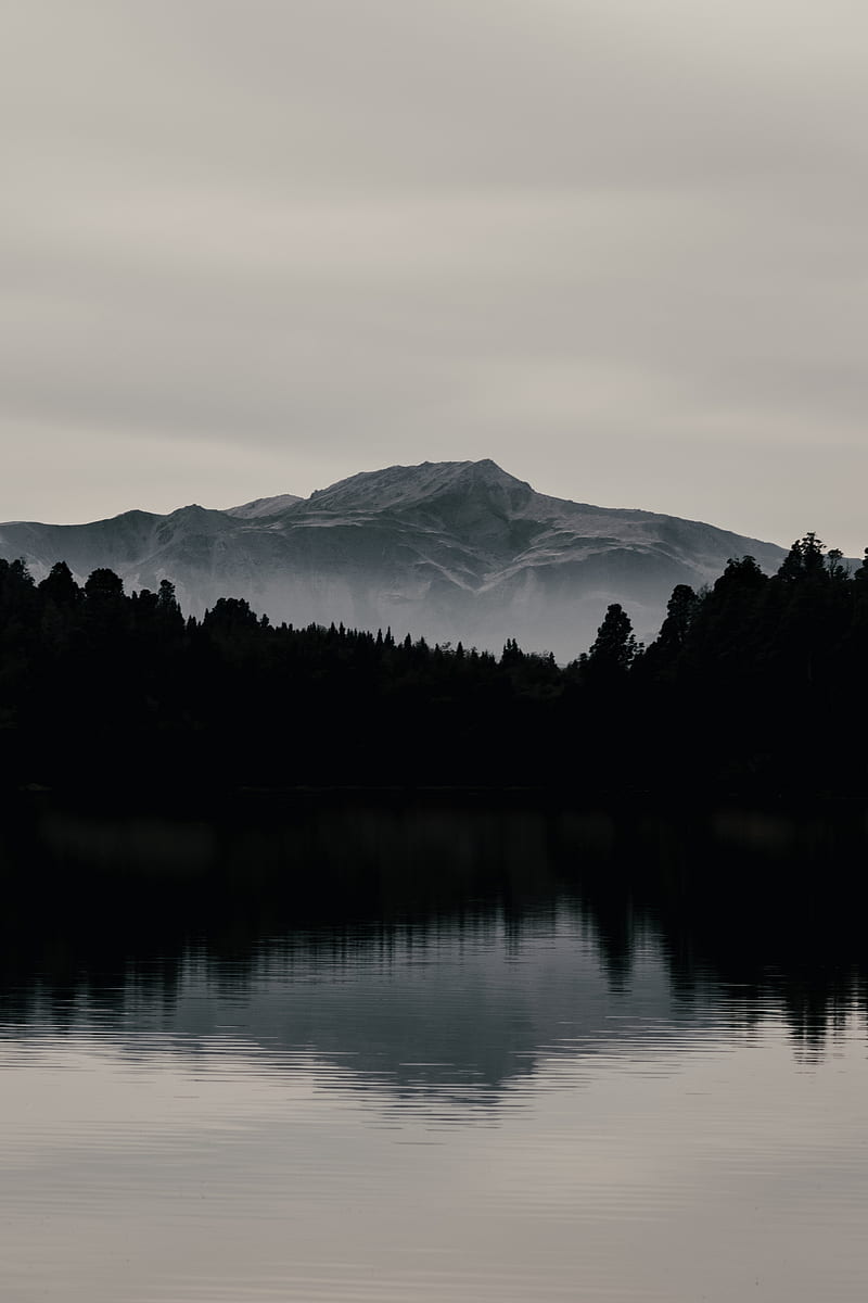 mountain, forest, dark, lake, reflection, landscape, HD phone wallpaper