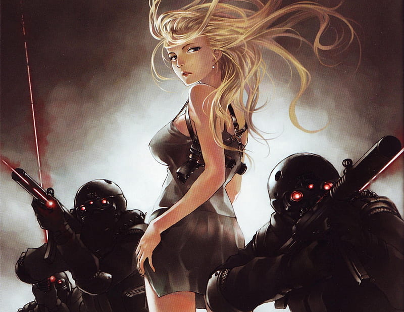 Sierra, female, short skirt, holsters, manga, until death do us part, blonde hair, soldiers, weapons, guns, girl, anime, HD wallpaper