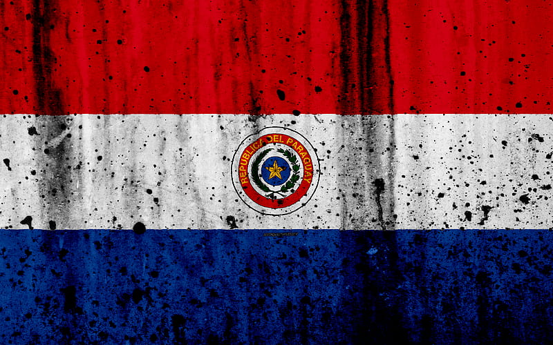 Paraguayan flag grunge, South America, flag of Paraguay, national symbols, Paraguay, coat of arms Paraguay, Paraguayan national emblem, HD wallpaper