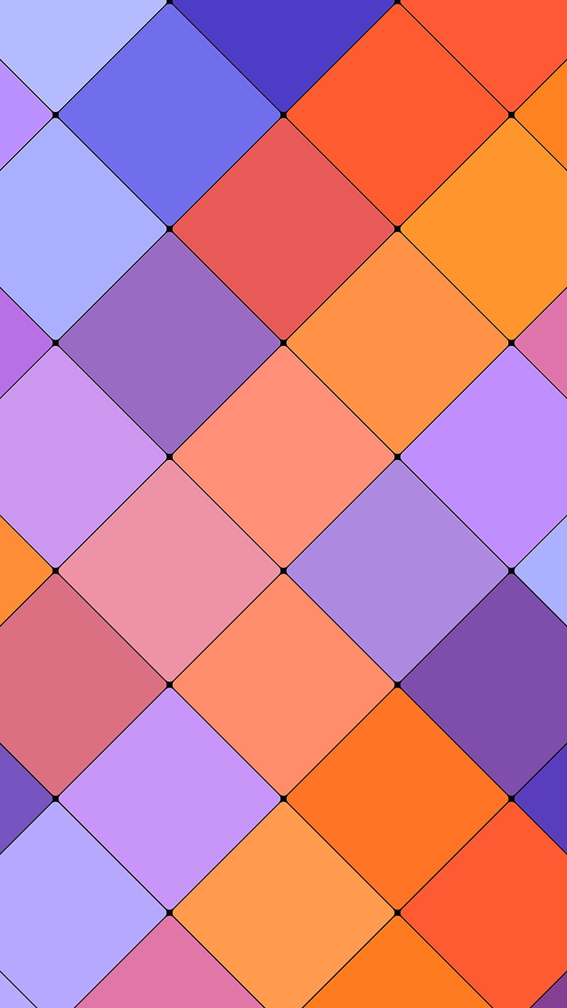 Colored rhombuses, abstraction, black, blue, orange, patterns, pink, purple, shades, HD phone wallpaper
