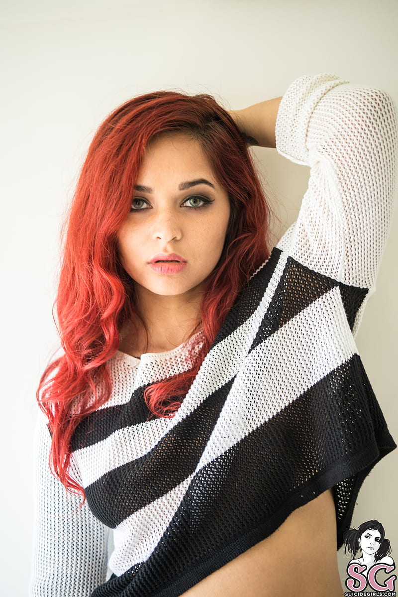 Suicide Girls, women, tattoo, in bed, redhead, Mari_b Suicide, bed, sweater, HD phone wallpaper