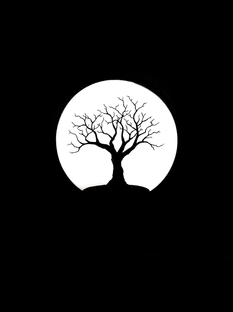 Black tree , moon, , white, HD phone wallpaper