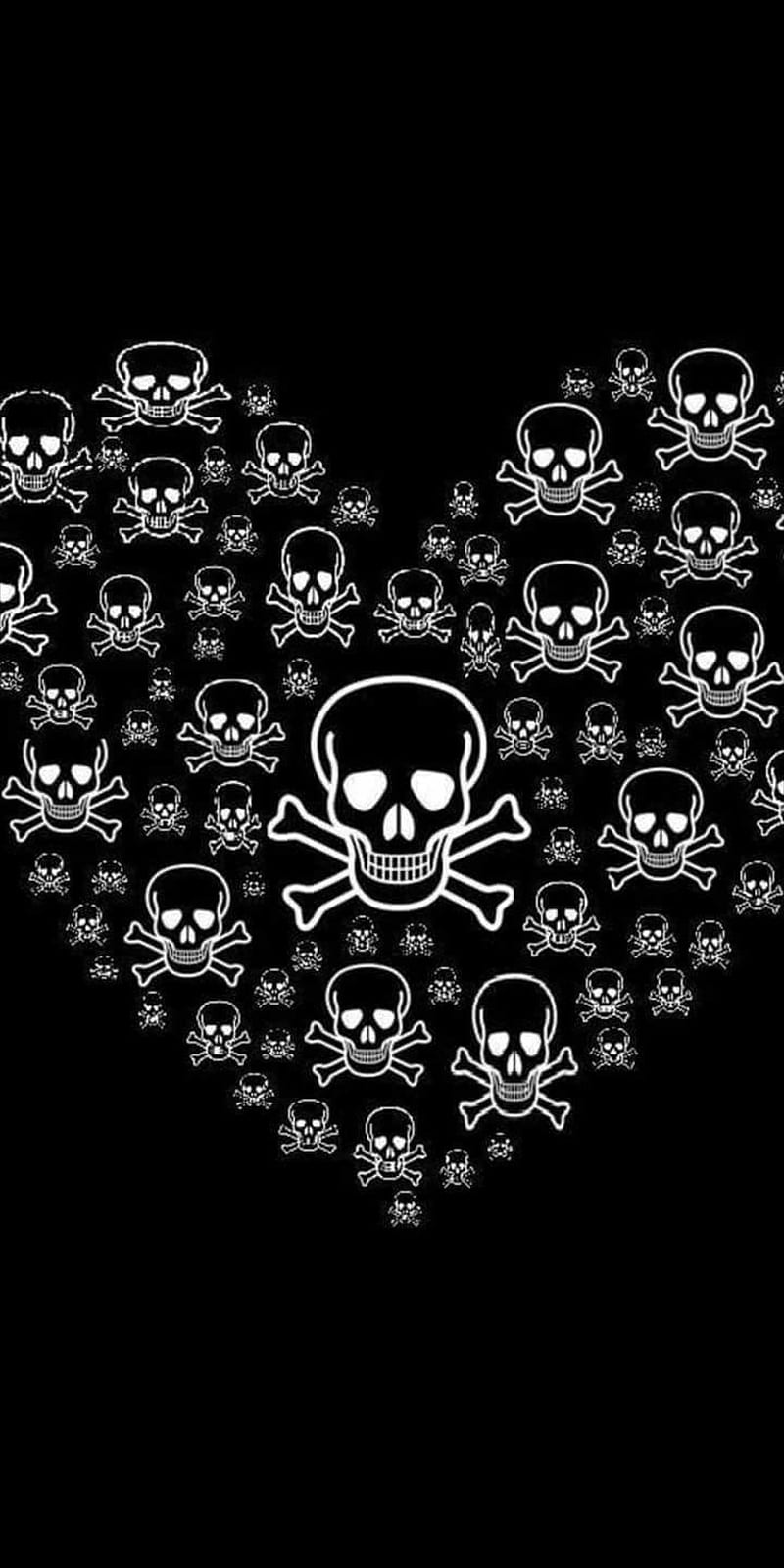 Skull heart, black and white, bones, cross bones, HD phone wallpaper