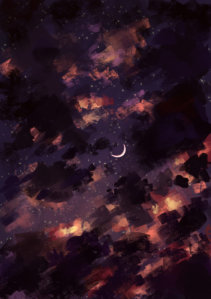 sky, moon, stars, clouds, night, HD phone wallpaper