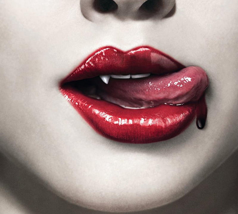 True Blood, red, series, true, fangs, vampire, lips, tongue, blood, HD wallpaper