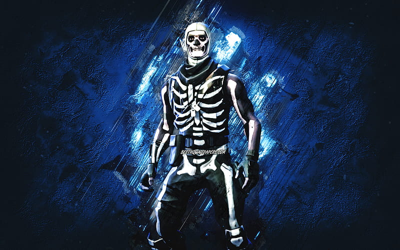 Fortnite Skull Trooper Skin, Fortnite, main characters, blue stone background, Skull Trooper, Fortnite skins, Skull Trooper Skin, Skull Trooper Fortnite, Fortnite characters, HD wallpaper