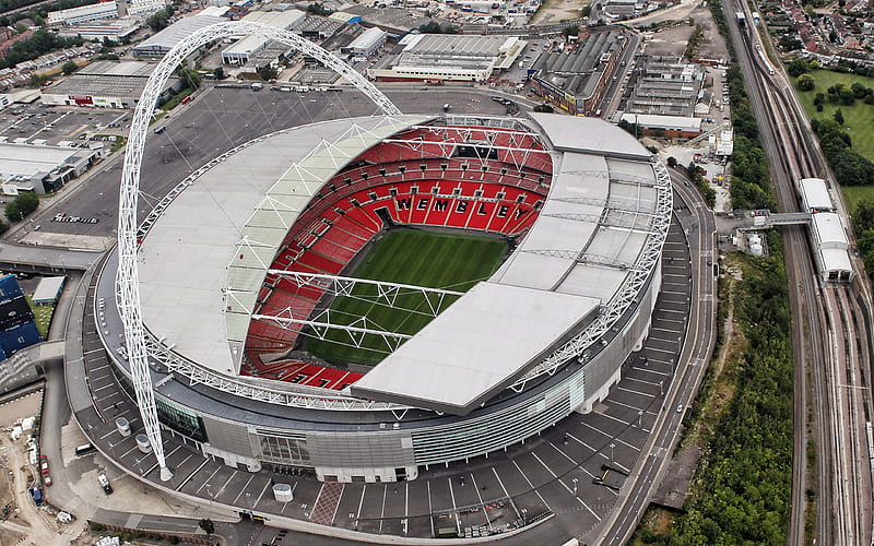 Wembley Stadium, view from above, English football stadium, Wembley, London, England, Tottenham Hotspur FC Stadium, England national football team, HD wallpaper