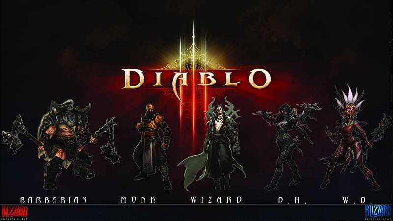 Diablo, Video Game, Diablo Iii, Witch Doctor (Diablo Iii), Monk (Diablo Iii), Wizard (Diablo Iii), Demon Hunter (Diablo Iii), Barbarian (Diablo Iii), HD wallpaper